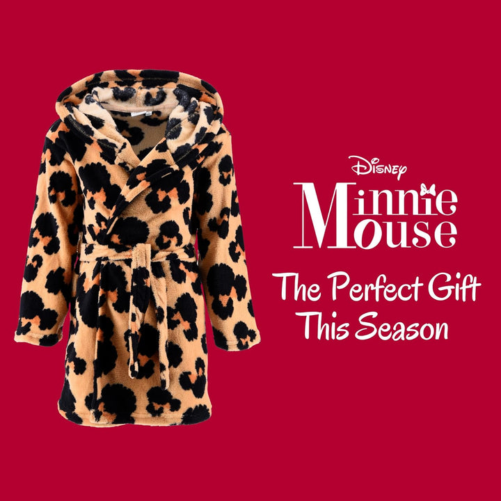 Disney Minnie Mouse Bademantel Mädchen, 3D Kapuzen Hausmantel Loungewear Weicher Fleece Morgenmantel