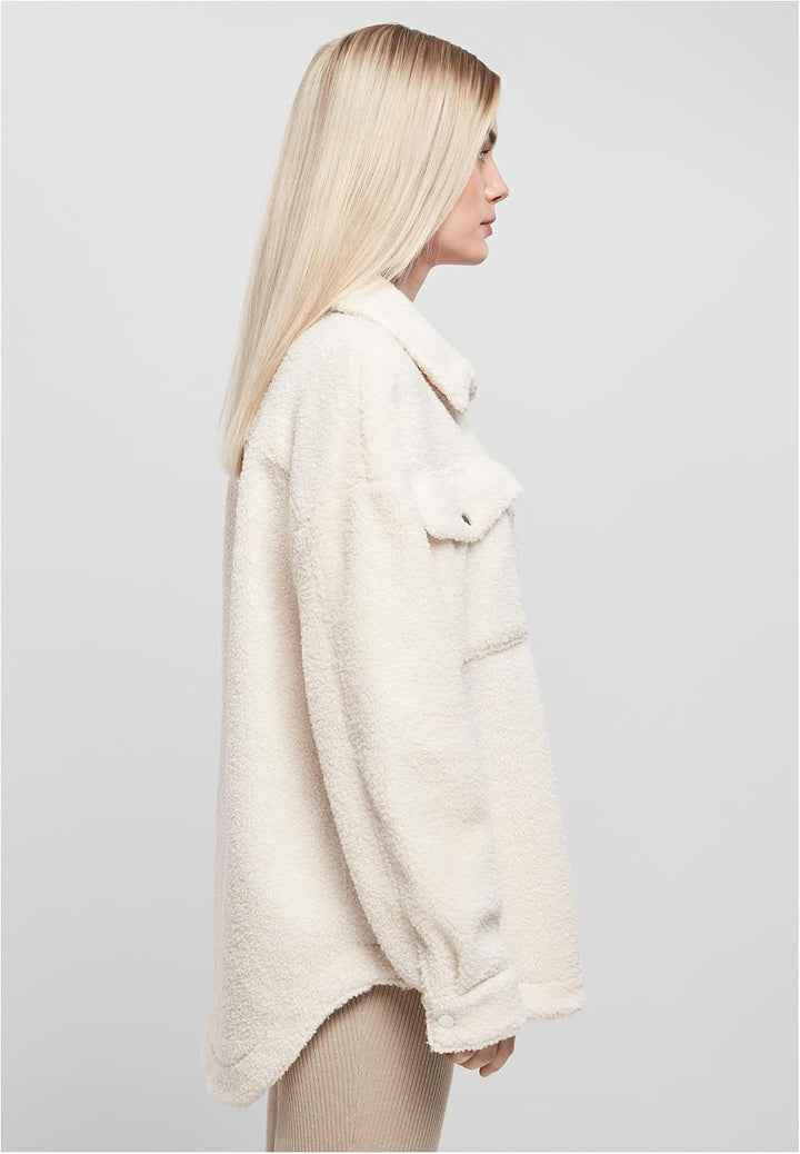 Urban Classics Damen Ladies Sherpa Overshirt Hemd XXL Whitesand, XXL Whitesand