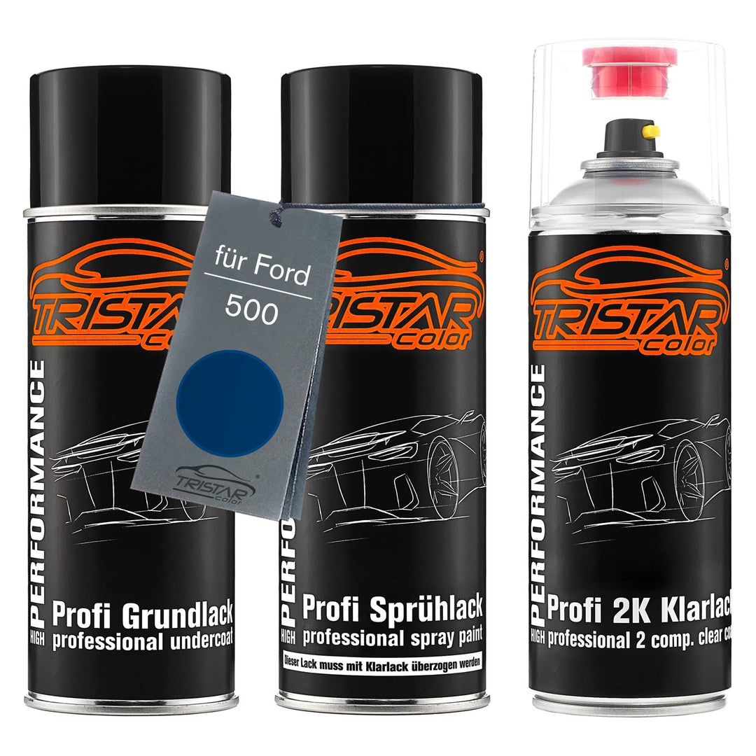 TRISTARcolor Autolack 2K Spraydosen Set für Ford 500 Imperial Blue Perl/Racing Blue Perl Grundlack B