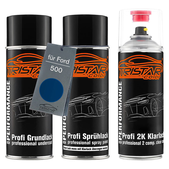 TRISTARcolor Autolack 2K Spraydosen Set für Ford 500 Imperial Blue Perl/Racing Blue Perl Grundlack B