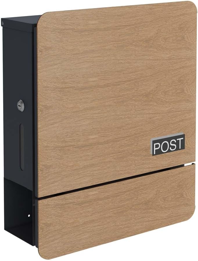 SCHARTEC Briefkasten SPB-4 helles Holz Design mit Zeitungsfach modern & gross Wandbriefkasten Postka
