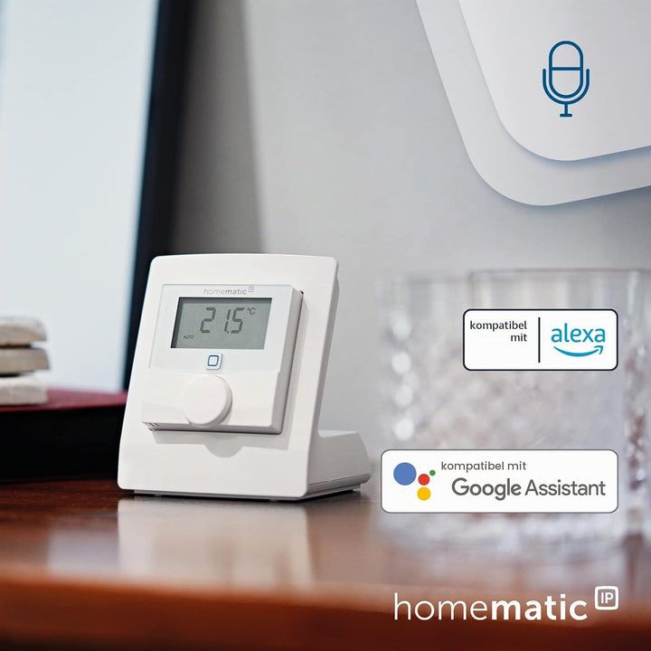 Homematic IP Smart Home Wandthermostat mit Luftfeuchtigkeitssensor + Tischaufsteller, digitales Ther