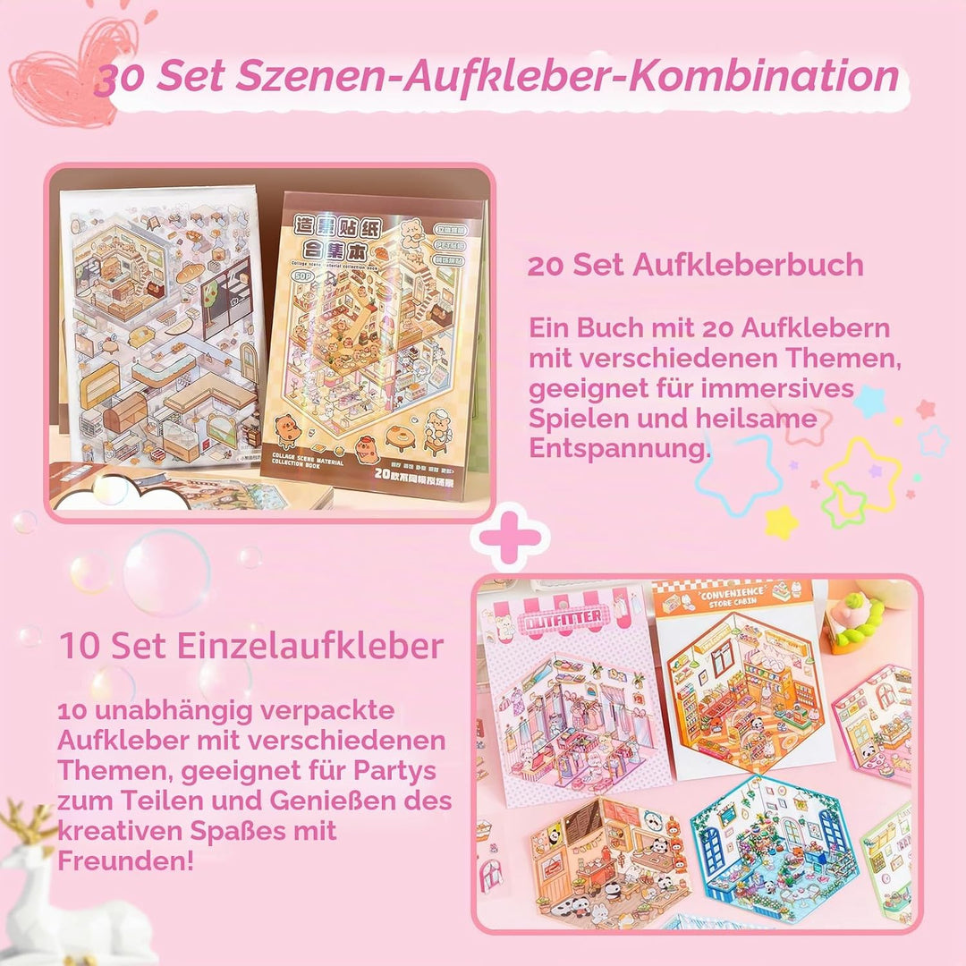 30 Sets 3D-Miniatur-Aufkleber-Szenen, 30 Set