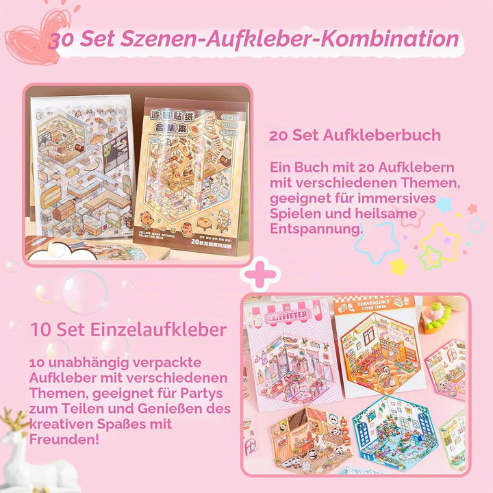 30 Sets 3D-Miniatur-Aufkleber-Szenen, 30 Set