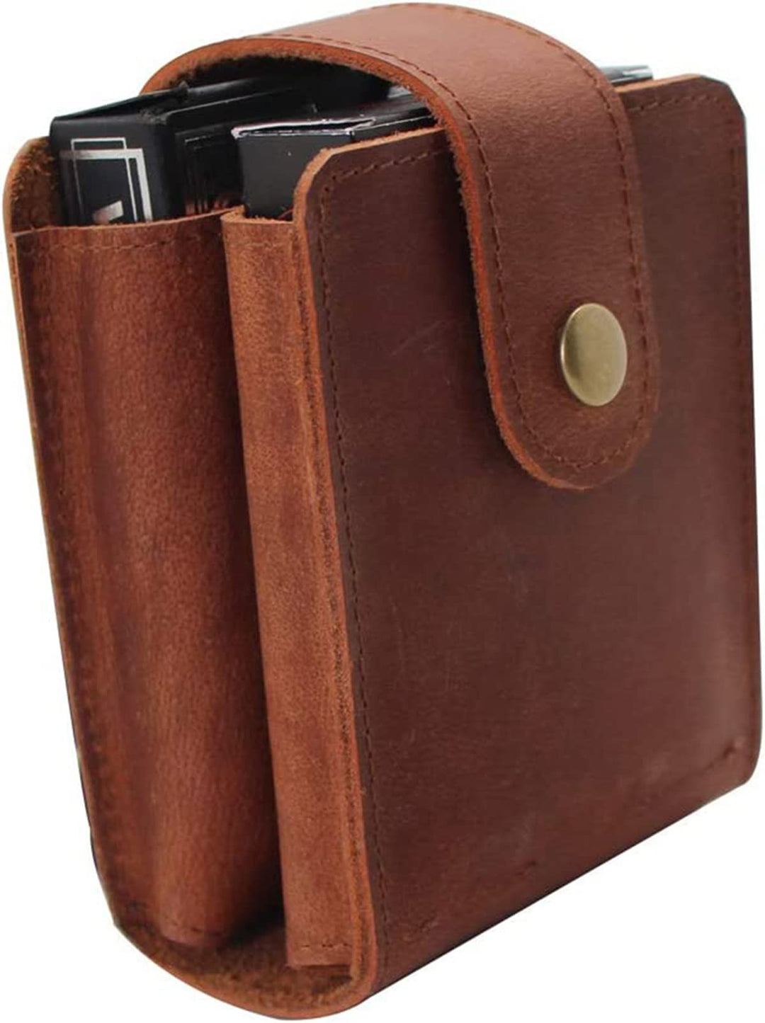 boshiho Spielkartenetui, Echtes Leder Doppelkartendeckhalter Box（Brown）