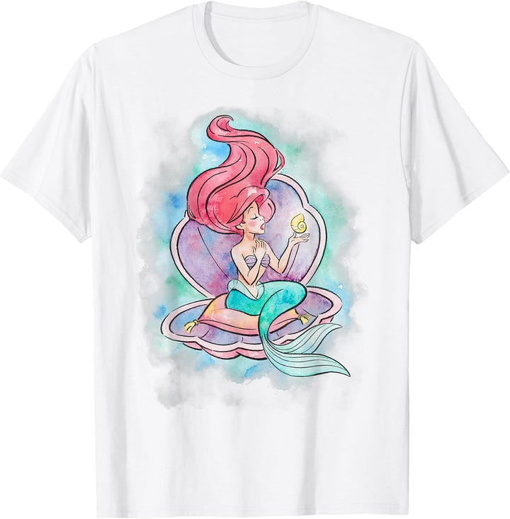 Disney Little Mermaid Ariel In Shell Watercolor T-Shirt