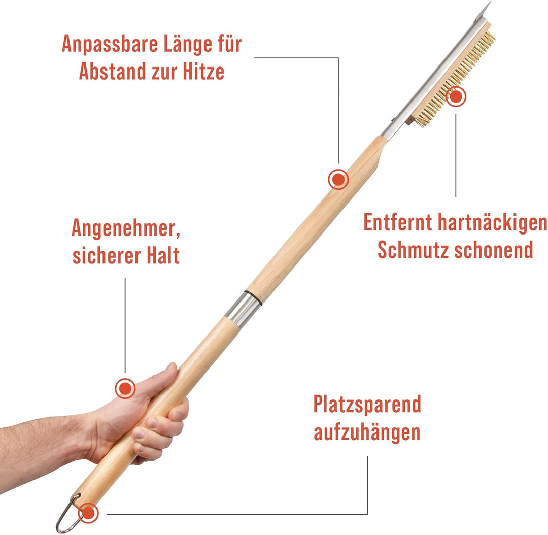 Chef Pomodoro Pizzaofen-Bürste mit Schaber – Verstellbarer Griff (55cm bis 87.7cm), Pizzastein-Bürst