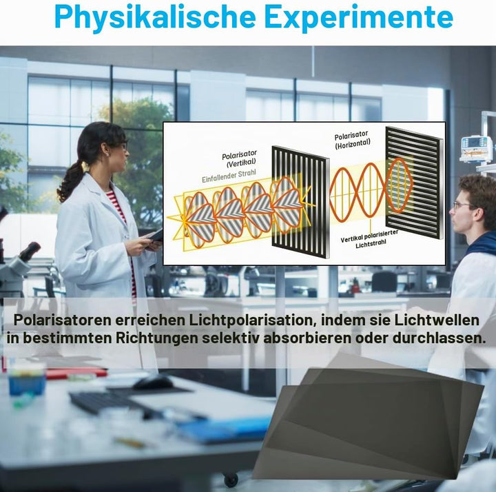 Polarisierte Folie, 3 Stück, 20 x 30 cm, Nicht-klebender Polarisationsfilter für Physik im Lehramt