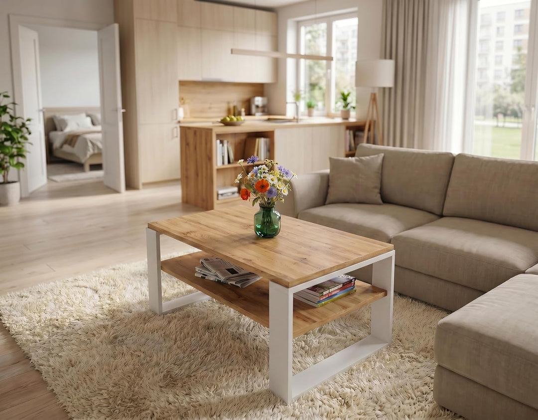 Couchtisch 91×51 cm – Wohnzimmertisch aus Holzwerkstoff, Stabiler & moderner Kaffeetisch mit zusätzl
