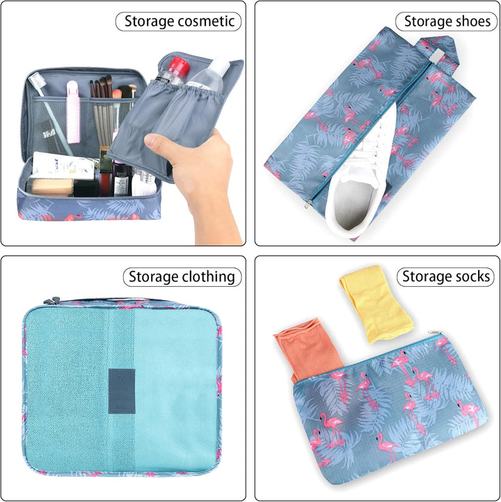 Coolzon Packing Cubes Koffer Organizer, 8 Stück Kofferorganizer Packtaschen Packwürfel mit Schuhbeut