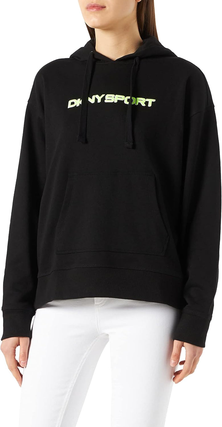 DKNY Damen Sport Women's Layered Shadow Logo Pull Over Hoodie Shirt XS Schwarz, XS Schwarz