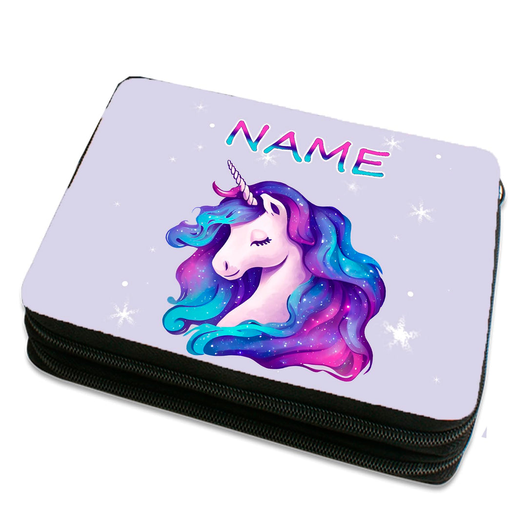 Doppeldecker Federmäppchen personalisiert, Galaxy Einhorn | Mit Name, Schriftartwahl, Galaxy Einhorn