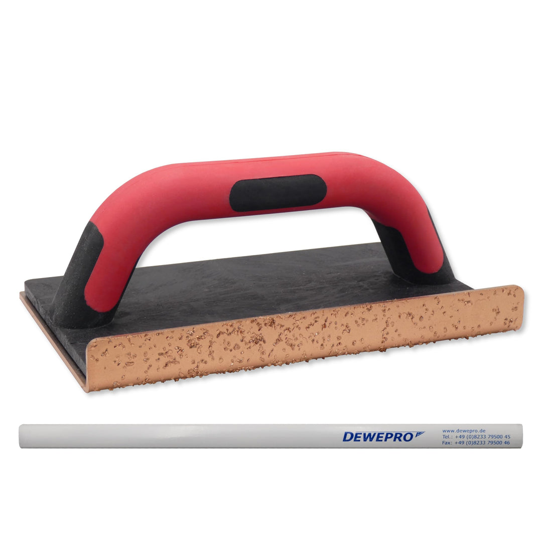 DEWEPRO® Hartmetall-Schleifbrett aus Wolfram Karbid mit abgewinkelter Seite und 2-Komponentengriff -