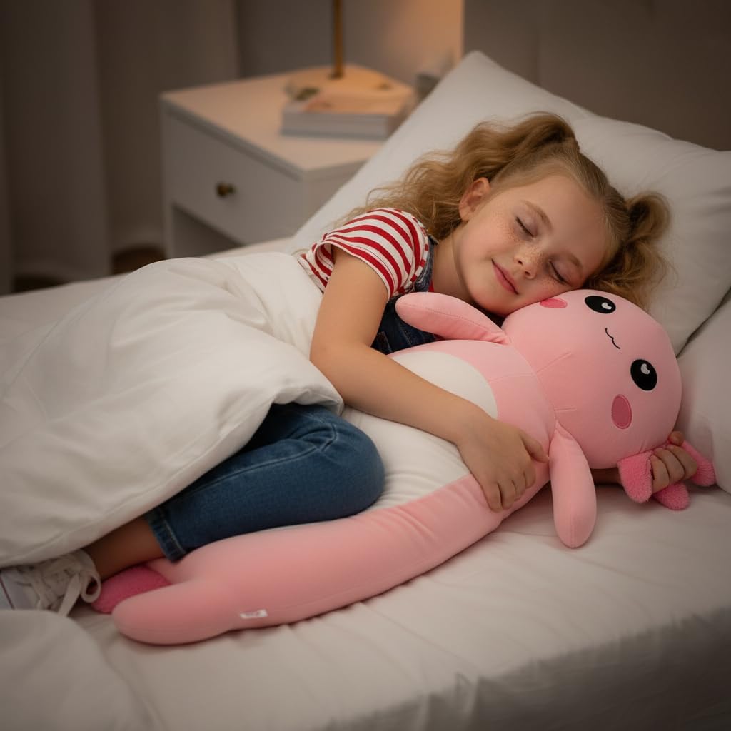 Kekeso Langes Axolotl Plüschtier,Kawaii Axolotl Kuscheltier Stofftier Rosa Axolotl Plüsch-Kissen, fü