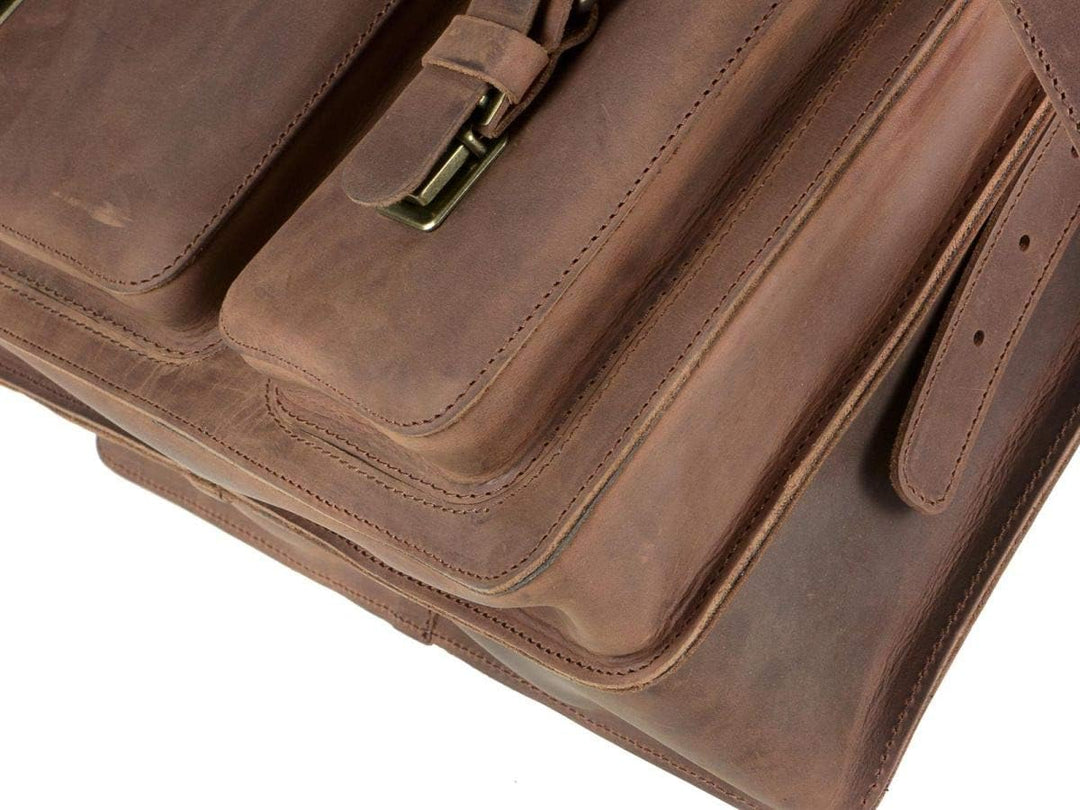 Ruitertassen Lehrertasche Leder Damen Herren Schultasche Aktentasche 2 Fächer Ranger braun