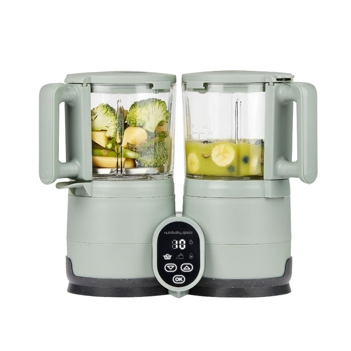 Babymoov Nutribaby Glass Green Celadon - Babynahrungszubereiter aus Glas und Edelstahl, 4-in-1: Damp