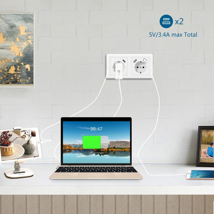 Kaifire Doppelsteckdose mit 2 USB Ladegerät und 2 Typ C, Schuko USB Steckdose Unterputz System 55 Re