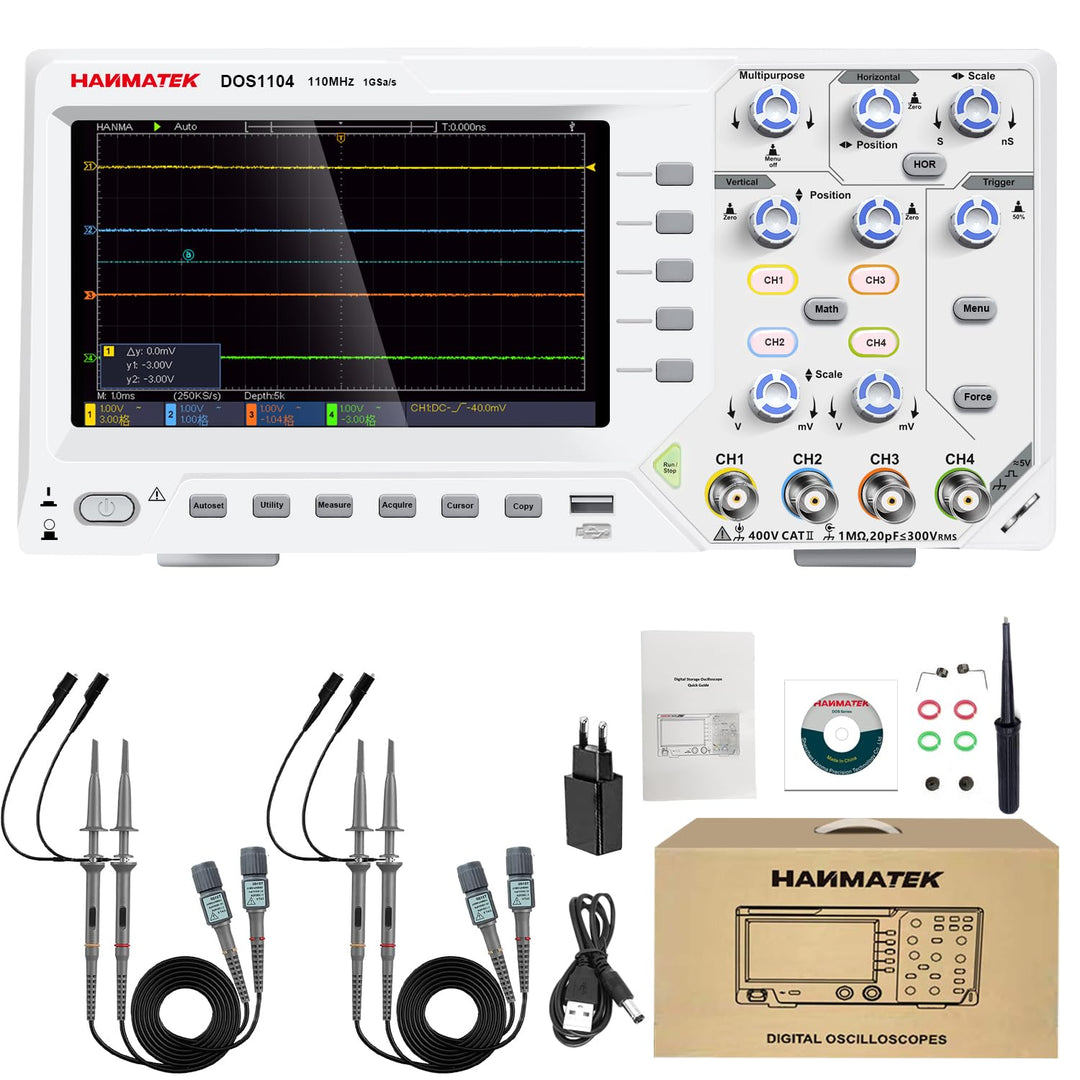 Hanmatek Digitales Oszilloskop, DOS1104 Tragbares professionelles Oszilloskop-Kit mit 4 Kanälen und
