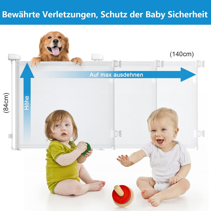 Treppenschutzgitter Ausziehbare für Babys,0-140 cm,83cm Hoch Baby Absperrgitter Treppenschutzrollo,E