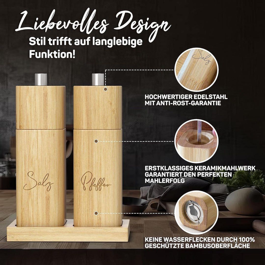 ELBFUCHS® Salz und Pfeffermühle Holz Gross [NEU] Zeitloses 2-er Set Pfeffer und Salzmühle mit Kerami