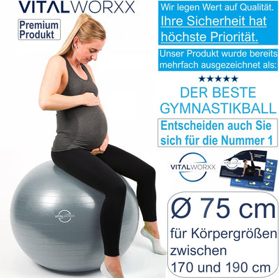 VITALWORXX Gymnastikball für Schwangere, extrem stabil, Sitzball Yogaball Pezziball mit Pumpe, mit Ü