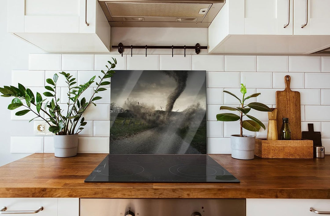 Tornado Herdabdeckplatte & Spritzschutz aus Echtglas | Für Herd-Kochfelder | 60x52 cm