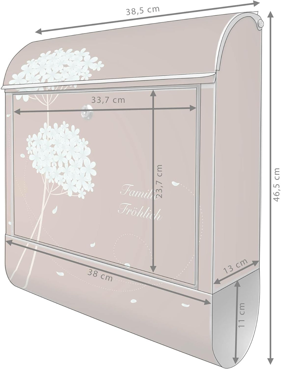 banjado® Design Briefkasten personalisiert Motiv WT Blaue Hortensie 39x47x14cm & 2 Schlüssel - Brief