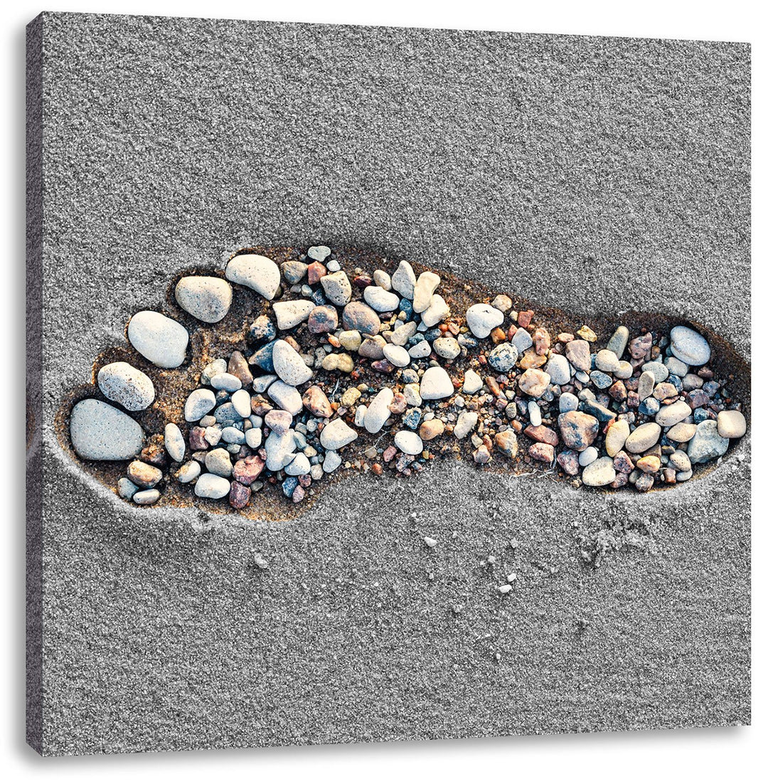Pixxprint Fussabdruck im Sand als Leinwandbild/Grösse: 70x70 cm/Wandbild/Kunstdruck/fertig bespannt,