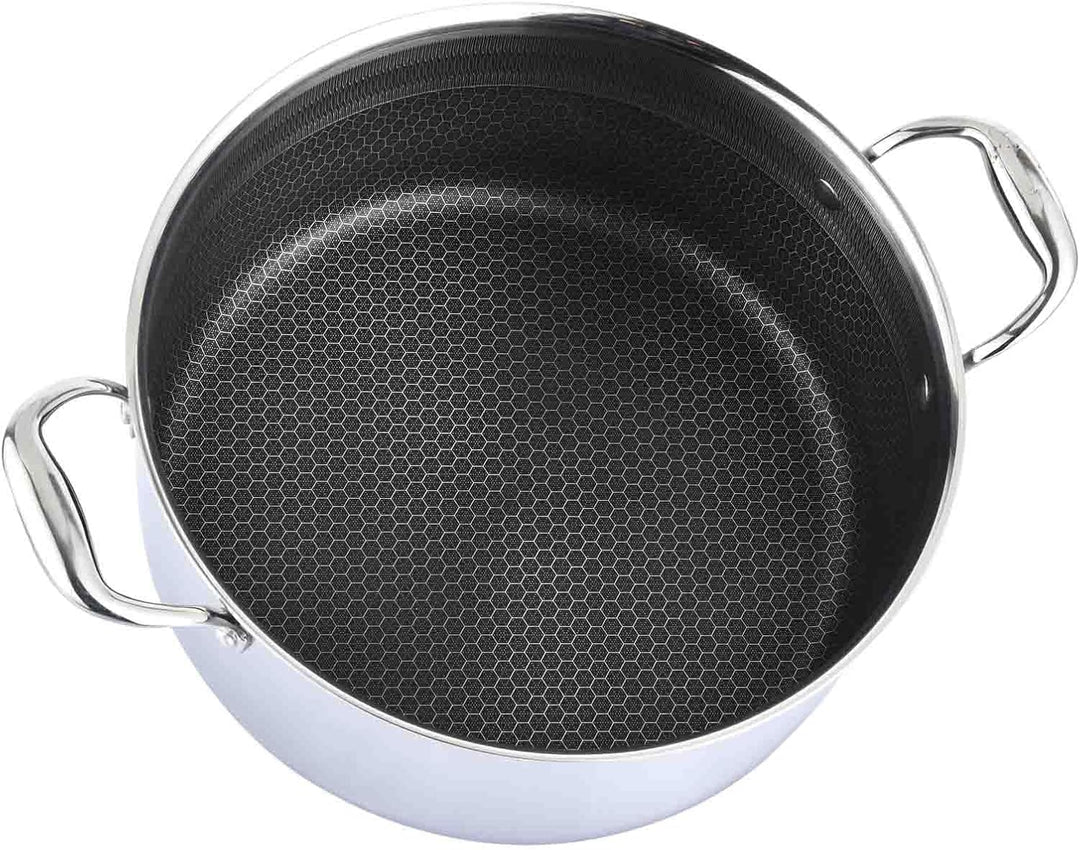 Kochtopf Ø24 cm aus Edelstahl mit Glasdeckel 2,2 L Induktion Schmortopf Bräter Antihaft Wabenstruktu