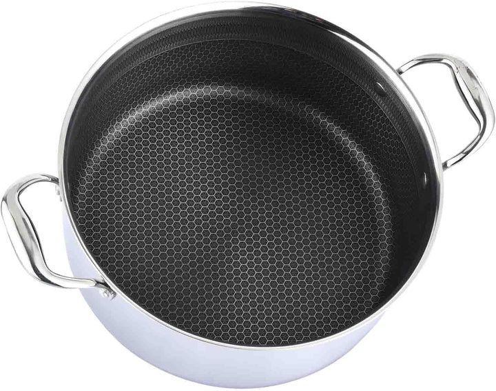 Kochtopf Ø24 cm aus Edelstahl mit Glasdeckel 2,2 L Induktion Schmortopf Bräter Antihaft Wabenstruktu