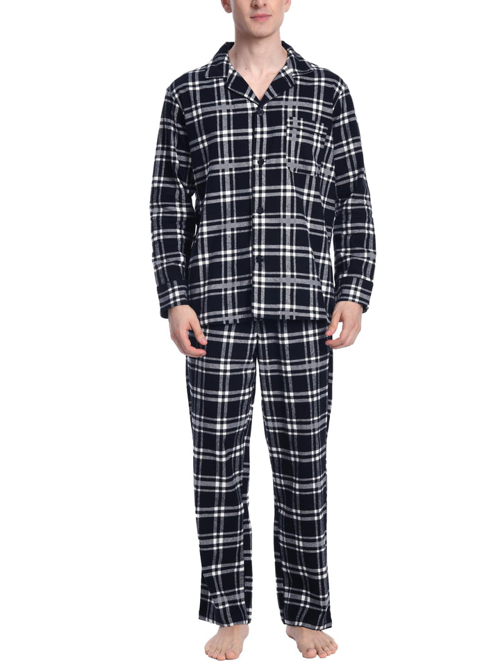 Nutria Herren Schlafanzug Flanell, 100% Baumwolle Karierter Pyjama Set Weich Warm Loungewear Nachtwä