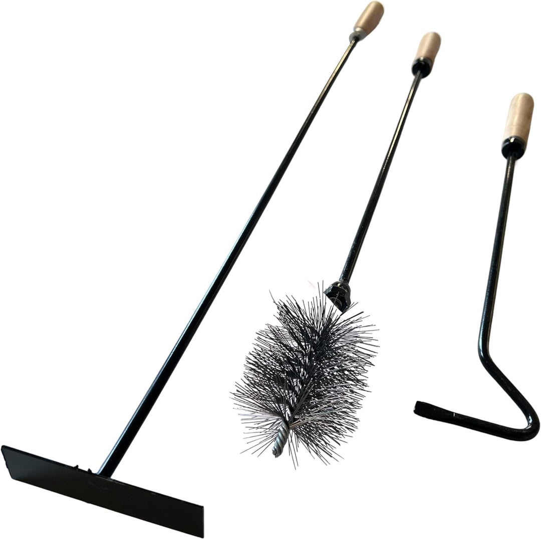 pokm toolsmarket - 4 Tlg. SET Heizkesselbürste Ø80mm + Schubstange + Schürhaken 50cm + Ascheschaber