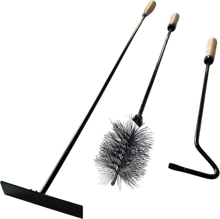 pokm toolsmarket - 4 Tlg. SET Heizkesselbürste Ø80mm + Schubstange + Schürhaken 50cm + Ascheschaber