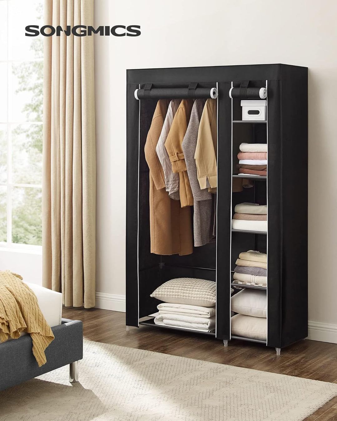 SONGMICS Stoffschrank, XL, Kleiderschrank, Faltschrank, Campingschrank mit Kleiderstange, 110 x 175