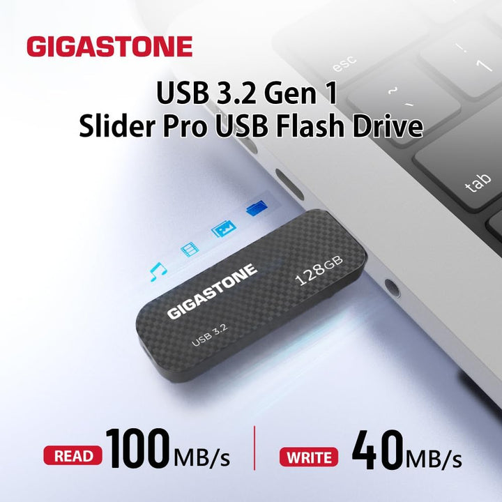 Gigastone 128 GB USB 3.0 Flash-Laufwerk, ohne Kappe, einziehbares Design, Kohlefaser-Stil, zuverläss