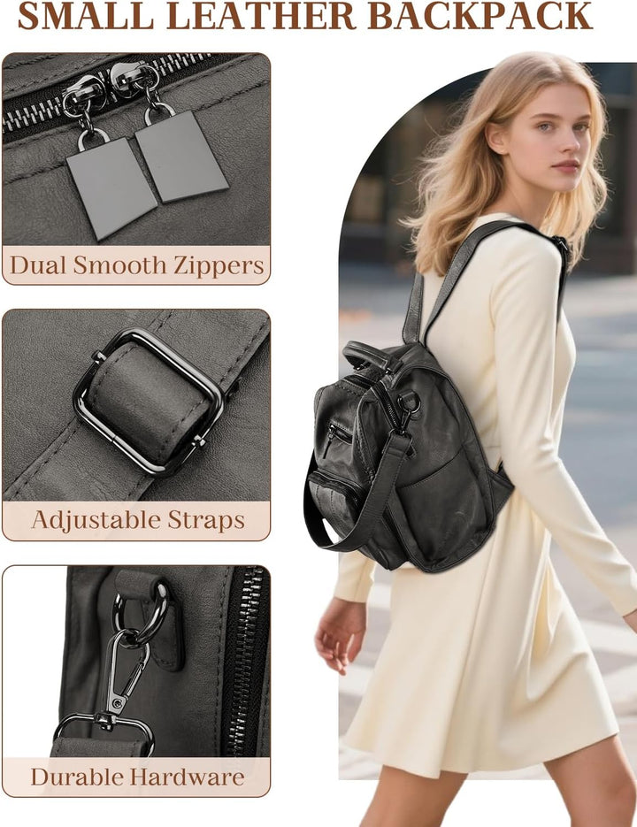RAVUO Damen Rucksäcke,PU-Leder Rucksack Frauen Mädchen Mode Backpack Rucksack 3 Wege Reisetasche Sch