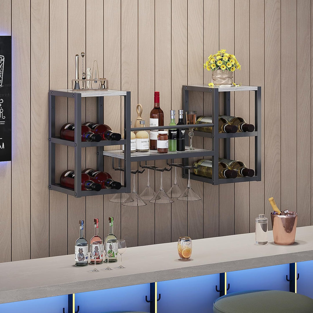 VEDECASA Weinregal Wand, 3 Ebenen Wand-Weinregale mit 6 Glashaltern, Wandmontage Wine Display-Stände