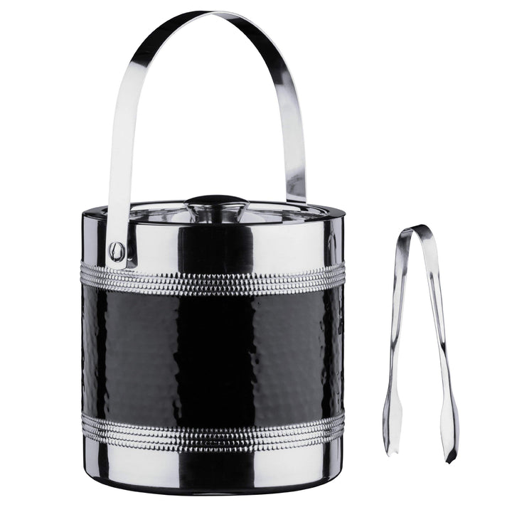 Premier Housewares Ice Bucket, Stainless Steel, Black, H17 x W16 x D16cm Schwarz, Schwarz