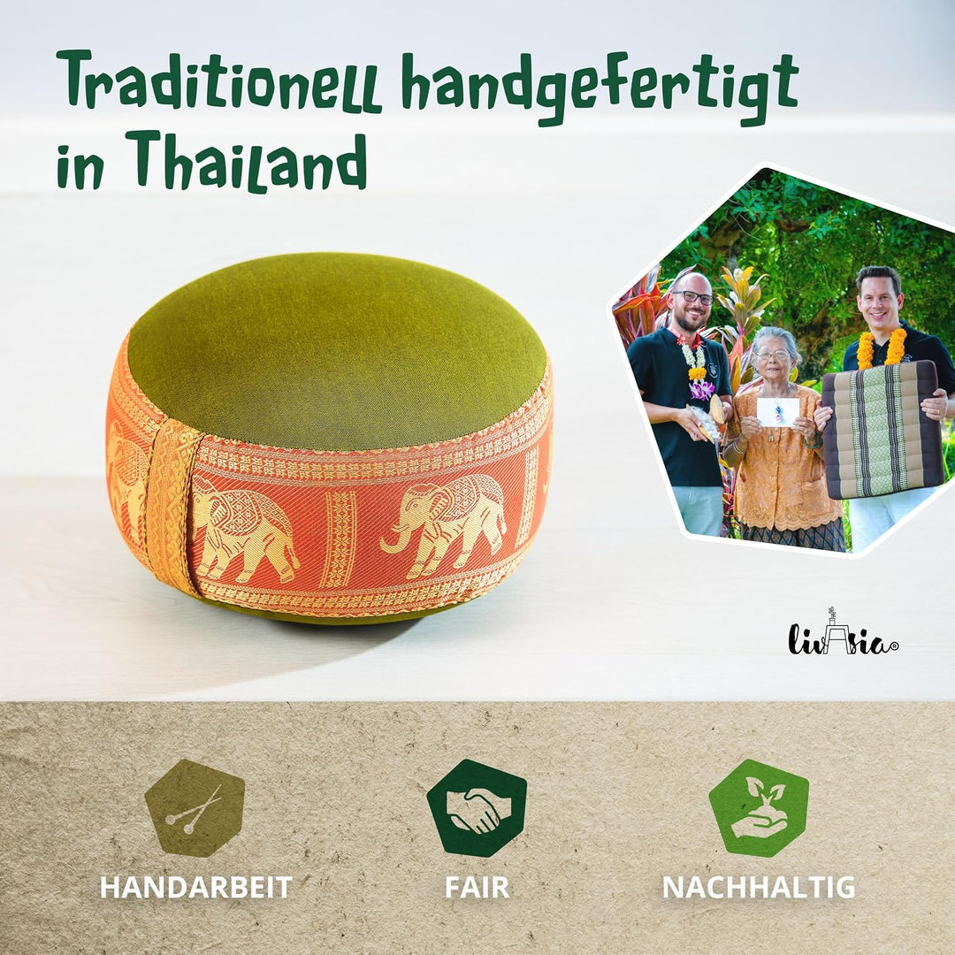 livasia Meditationskissen Thaiseide - Ø 32x20cm - Yogakissen klein mit Kapok, Pouf, Bodenkissen Yoga