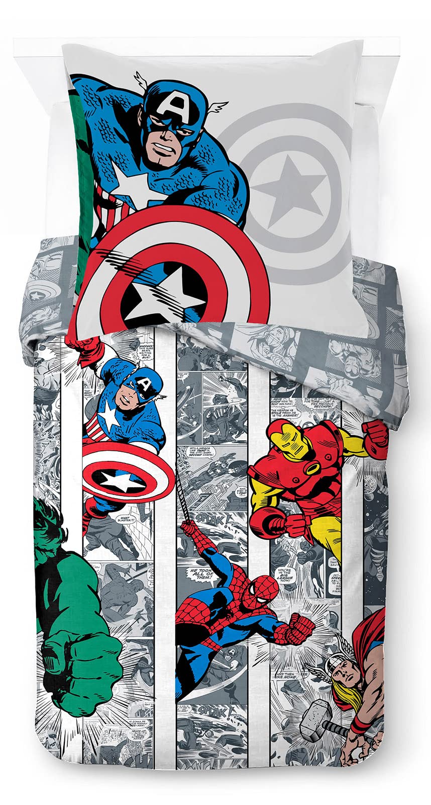 Marvel Comics Comic Cool 100% Baumwolle Kinderbettwäsche-Set 135x200 cm Einzelbettgrösse - Bettbezug