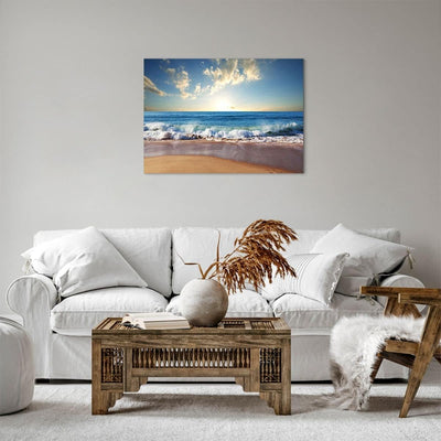 Bilder auf Leinwand Meer Ufer Wasser Leinwandbild mit Rahmen 70x50cm Wandbilder Dekoration Wohnzimme