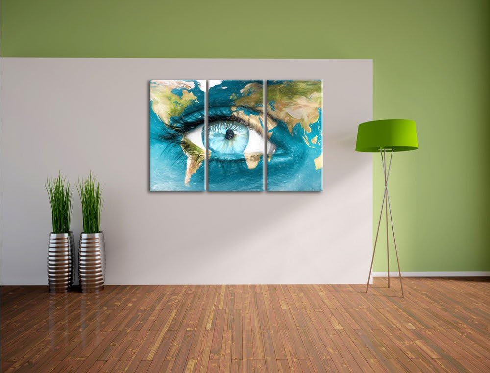 Pixxprint Die Erde gezeichnet auf EIN Gesicht Bunstift Effekt 3-Teiler Leinwandbild 120x80 Bild auf