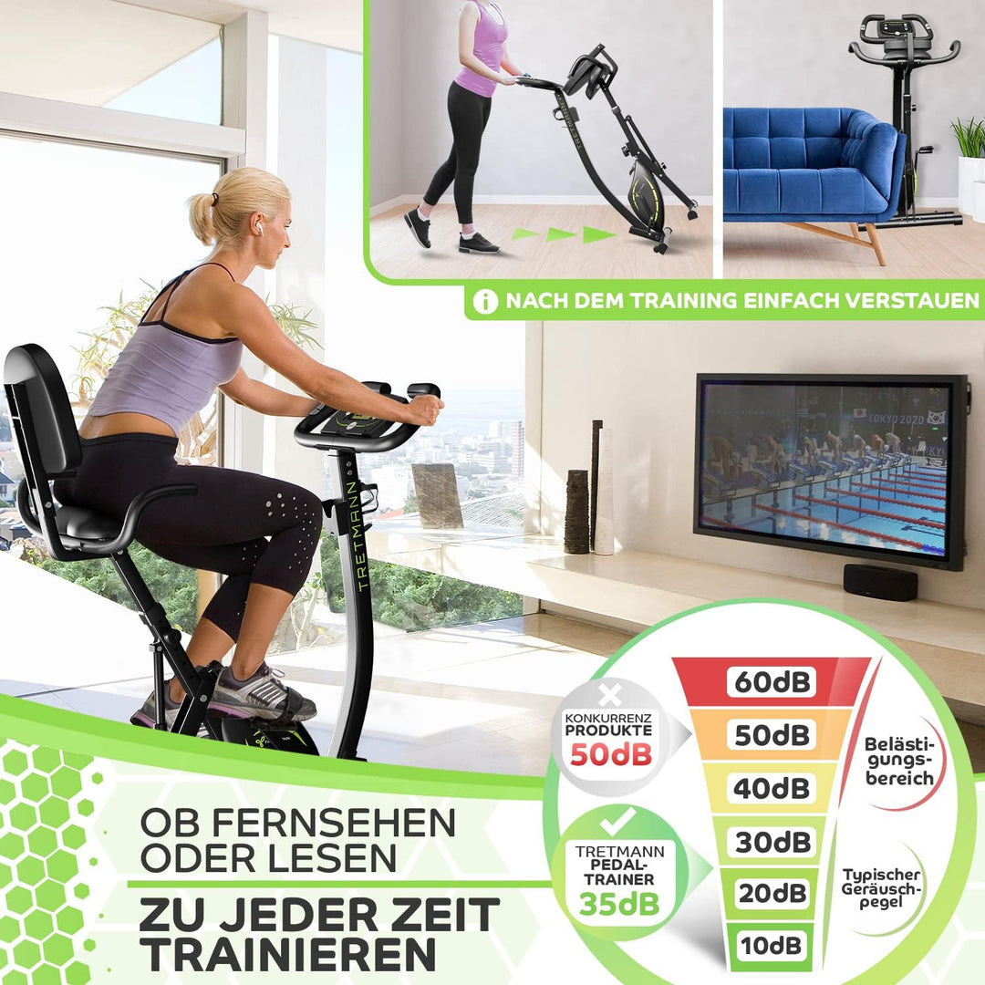 Tretmann NEU 3in1 Heimtrainer Fahrrad klappbar -extra leise & komfortabel - [SoftFoam] DEKRA geprüft