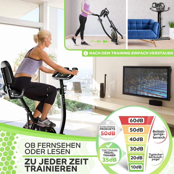 Tretmann NEU 3in1 Heimtrainer Fahrrad klappbar -extra leise & komfortabel - [SoftFoam] DEKRA geprüft