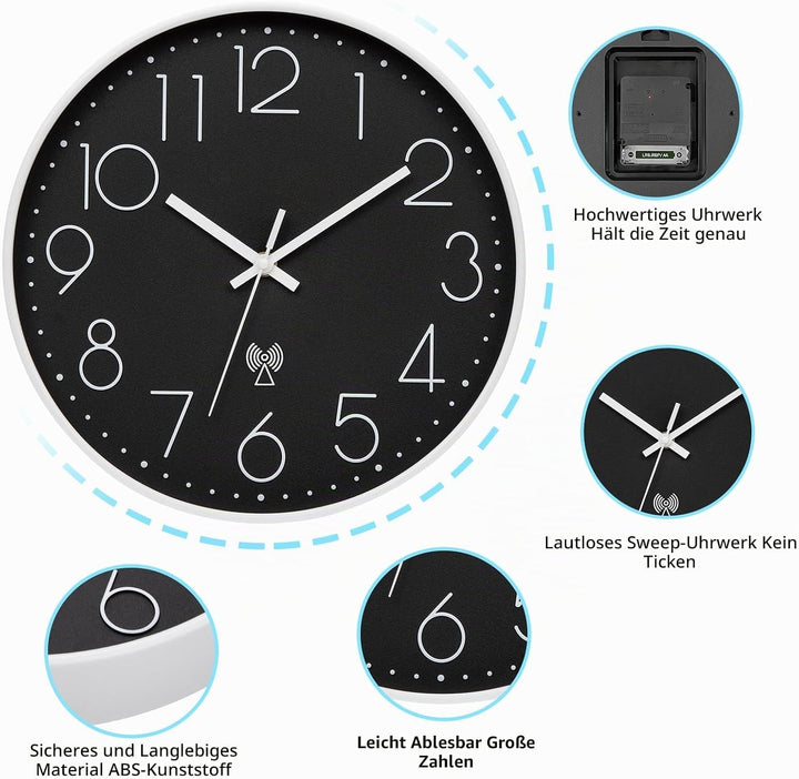 VIVILINEN Funkuhr geräuschlos Wanduhr Ohne Tickgeräusche Modern Funkwanduhr Lautlos Wanduhr Nicht Ti