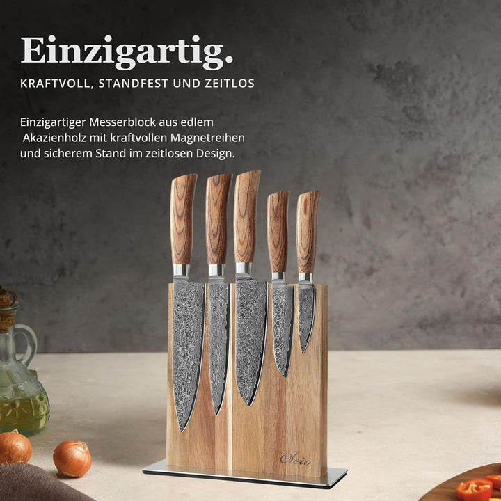 Wakoli EDIB Pro Premium 5er Damastmesser-Set mit Messerblock I 8-20 cm Klingen gefertigt aus 67 Lage
