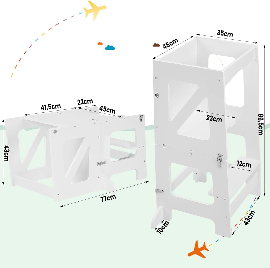 WOLTU Lernturm 3 in 1, Tritthocker Kinderhocker Kindertisch Tafel, Montessori Lernturm für Kinder, K