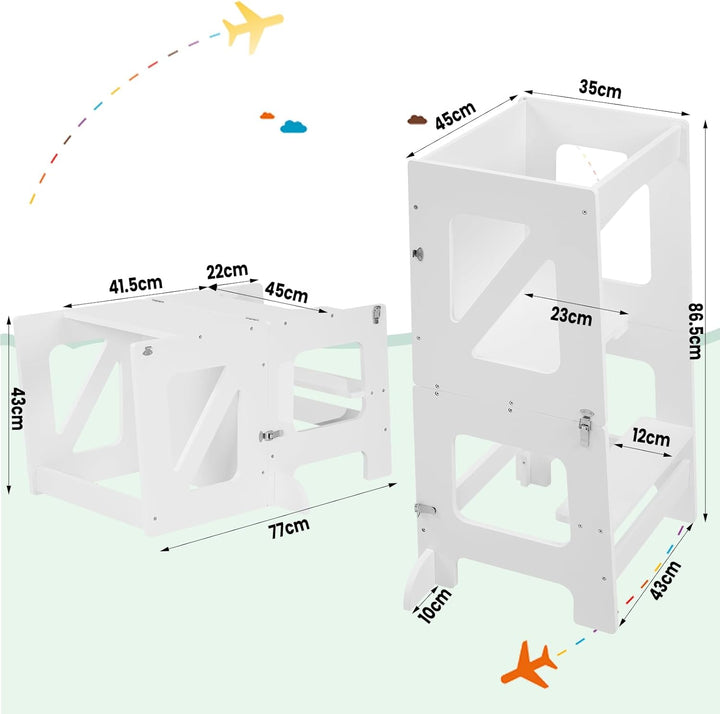 WOLTU Lernturm 3 in 1, Tritthocker Kinderhocker Kindertisch Tafel, Montessori Lernturm für Kinder, K