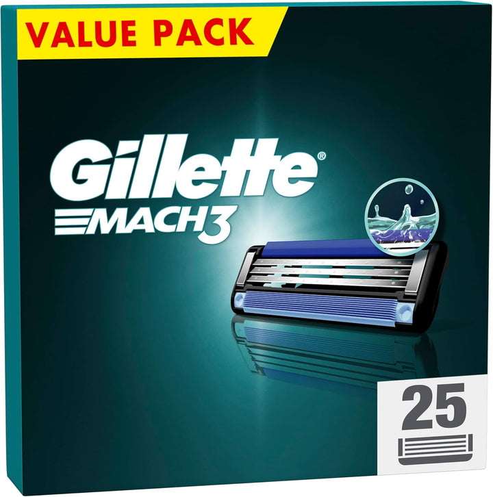 Gillette Mach3 Rasierklingen, 25 Ersatzklingen für Nassrasierer Herren mit 3-fach Klinge Neu, Neu
