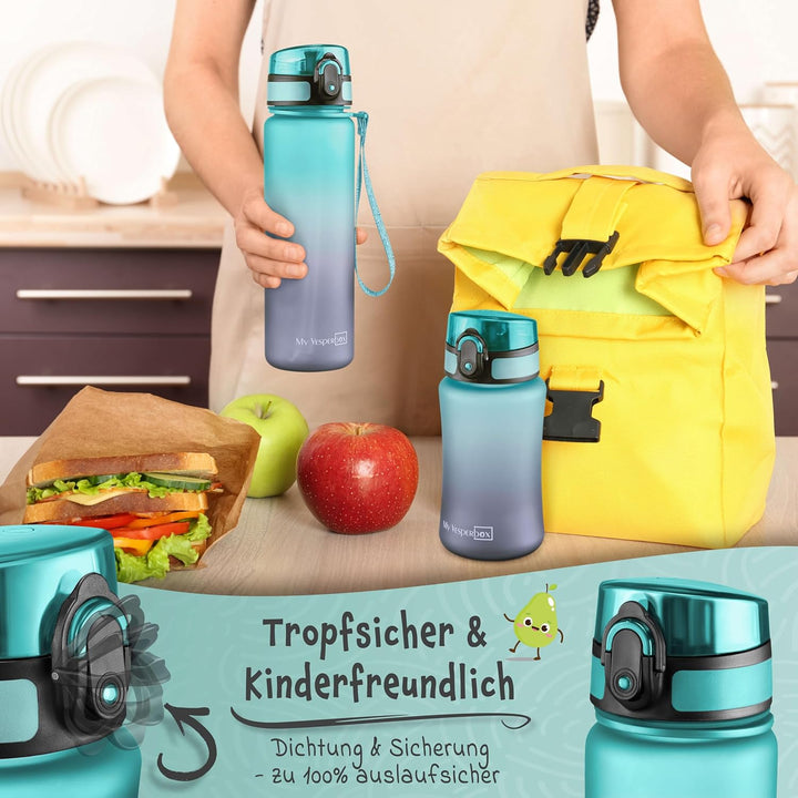My Vesperbox – Minny - Kinder Trinkflasche auslaufsicher – 350ml, 500ml, 750ml – mit Strohhalm oder
